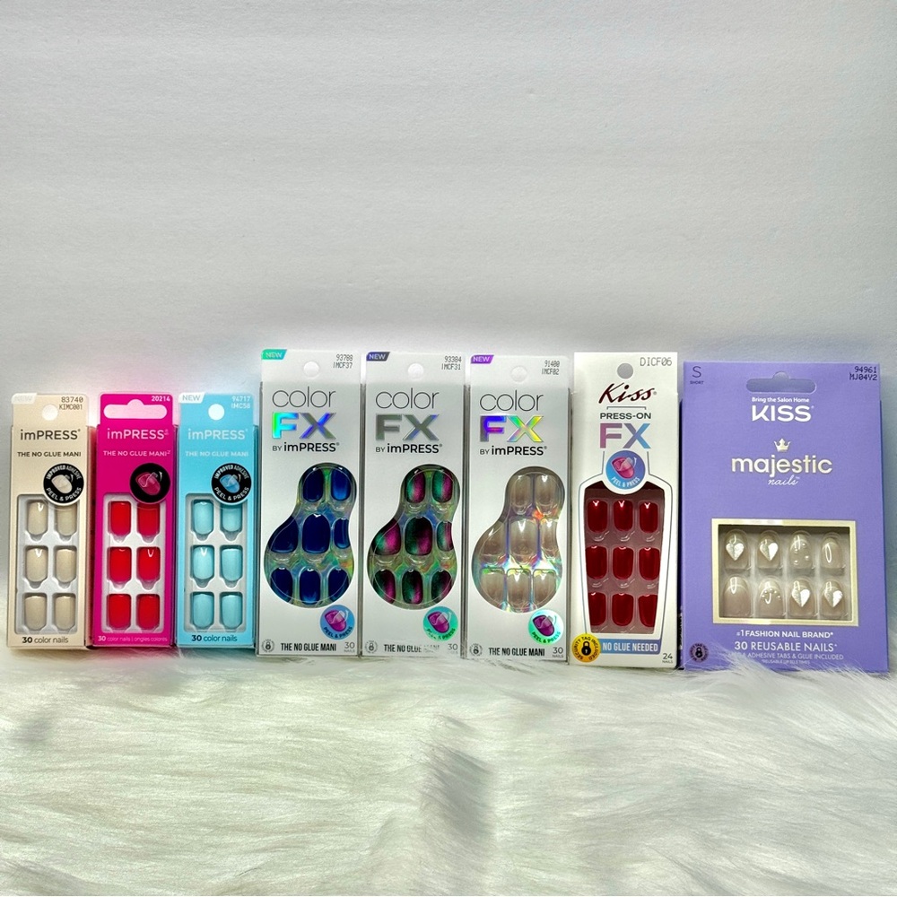 Kiss imPress + Press-On Short Nails Mixed Lot of 8 NEW No Glue Needed